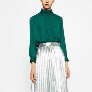 Zara Emerald Green Mock Neck blouse by Zara